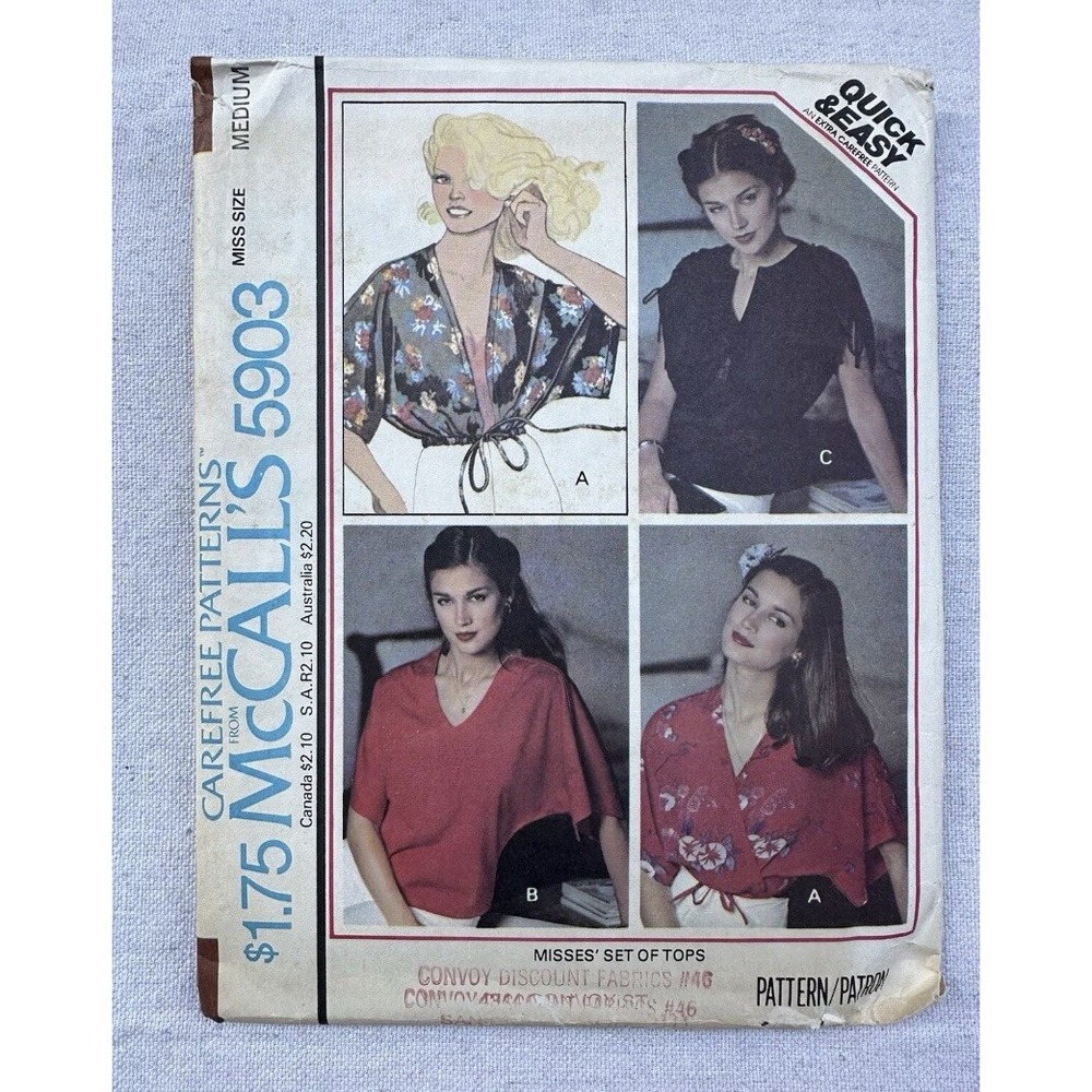 Vtg 70s McCalls 5903 Sewing Pattern Sz M Top Blouse Shirt Cut Complete 1977
